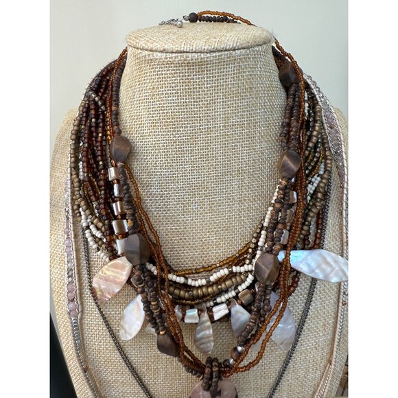 Bohemian Jewelry Lot With Necklaces Earrings & Bangles Neutral Tones Mixed Mater - Picture 9 of 13